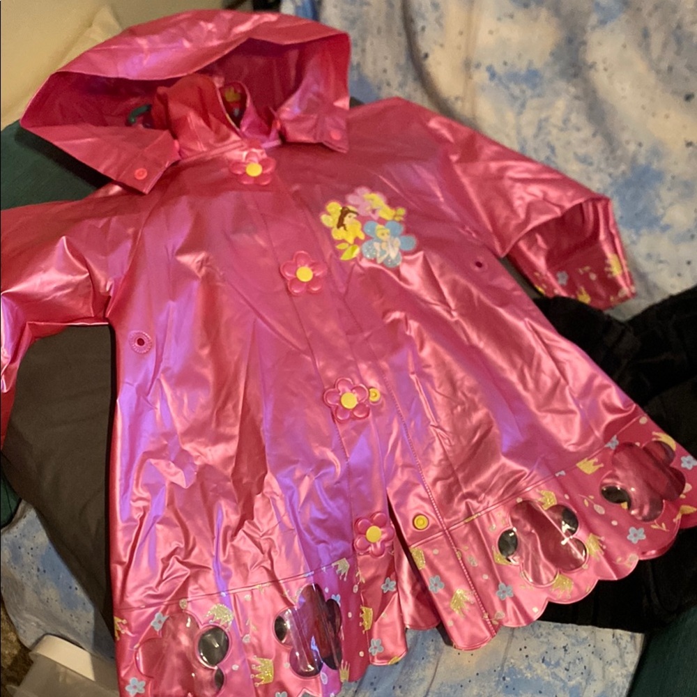 Vibrant DISNEY Pink Kids' Raincoat with Floral Accents & crowns